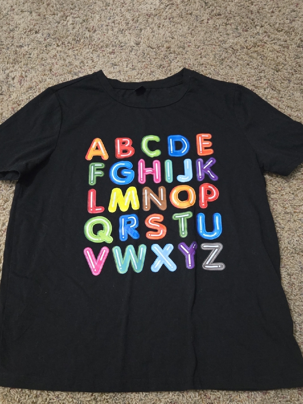 SHEIN Black Short Sleeve Tee with Multicolor Balloon Alphabet
